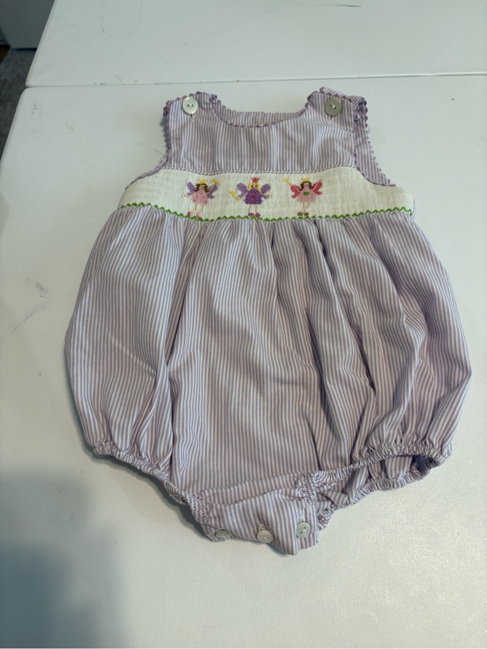 Lavender Striped Smocked Fairy Bubble Romper